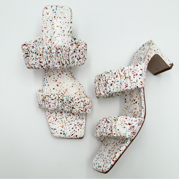 Schultz Melanie Paint Splattered Leather Mules Sandals - Picture 1 of 14